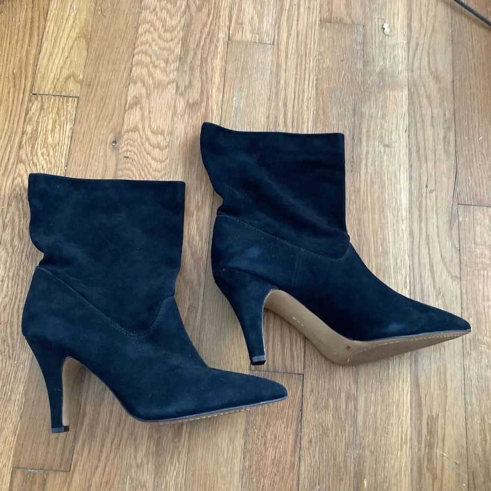 Vince Camuto Bristol Suede Slouchy Heeled Boots 10 Ankle Edgy Sleek